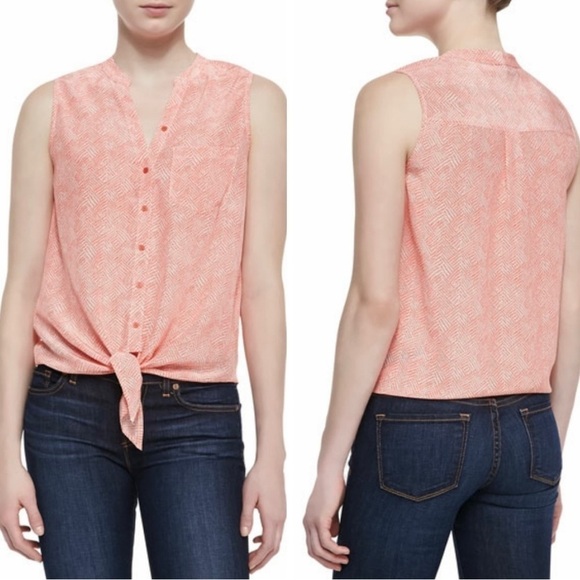 Joie Edalette 100% silk blouse. Orange and white soft pattern - Picture 1 of 7